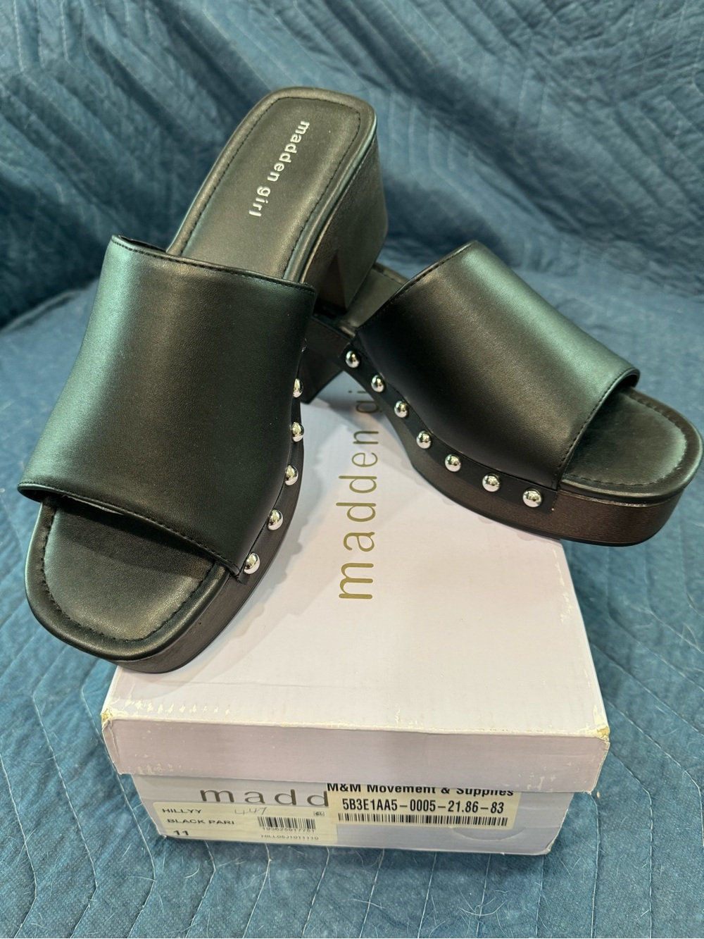 Madden Girl Black Studded Platform Mules